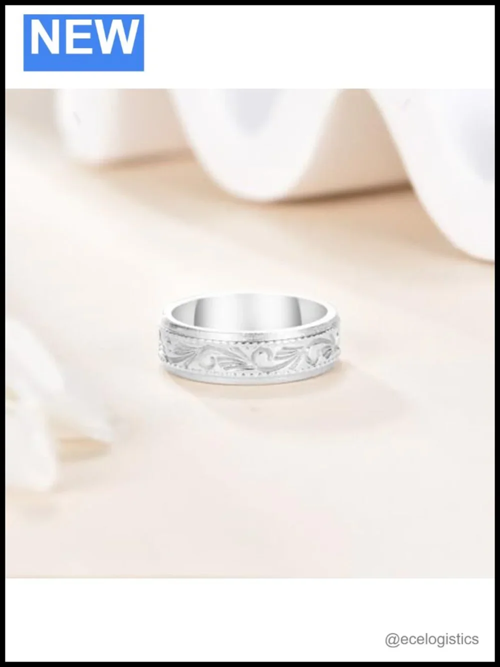 Sterling Silver Filigree Ring 6mm Wide Band Leaf Design Vintage Unisex